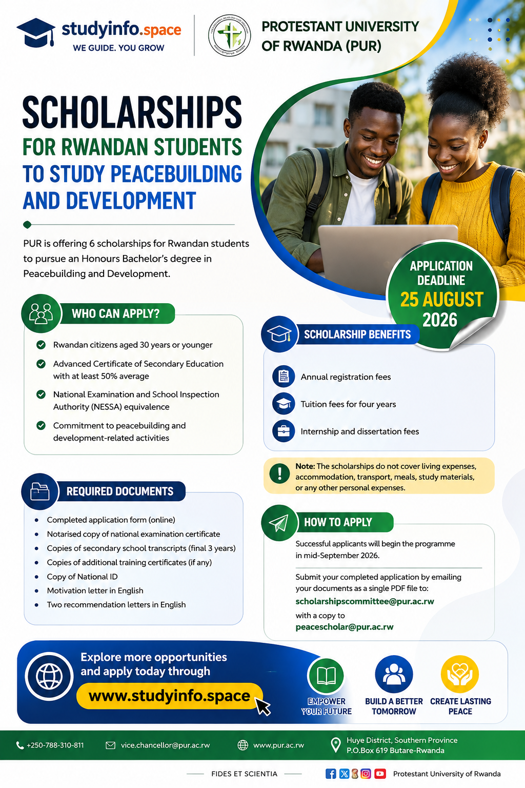 Protestant University of Rwanda (PUR) Peacebuilding & Development Scholarship 2026 | Apply Now