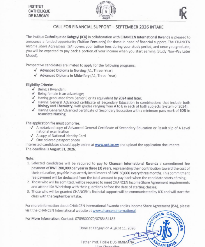 ICK SCHOLARSHIP OPPORTUNITY BY CHANCEN INTERNATIONAL RWANDA