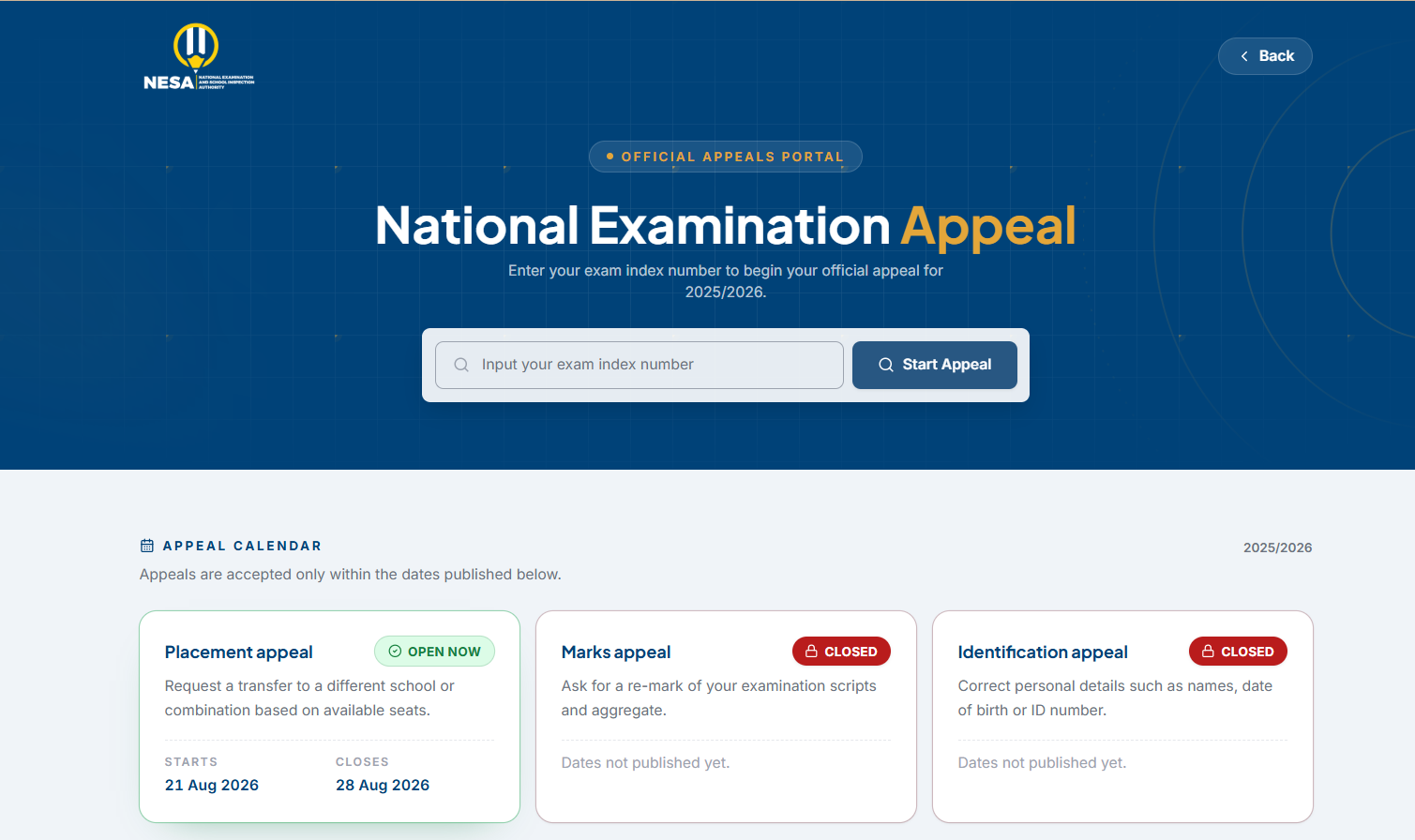 National Examination 2025/2026: Placement Appeals Now Open