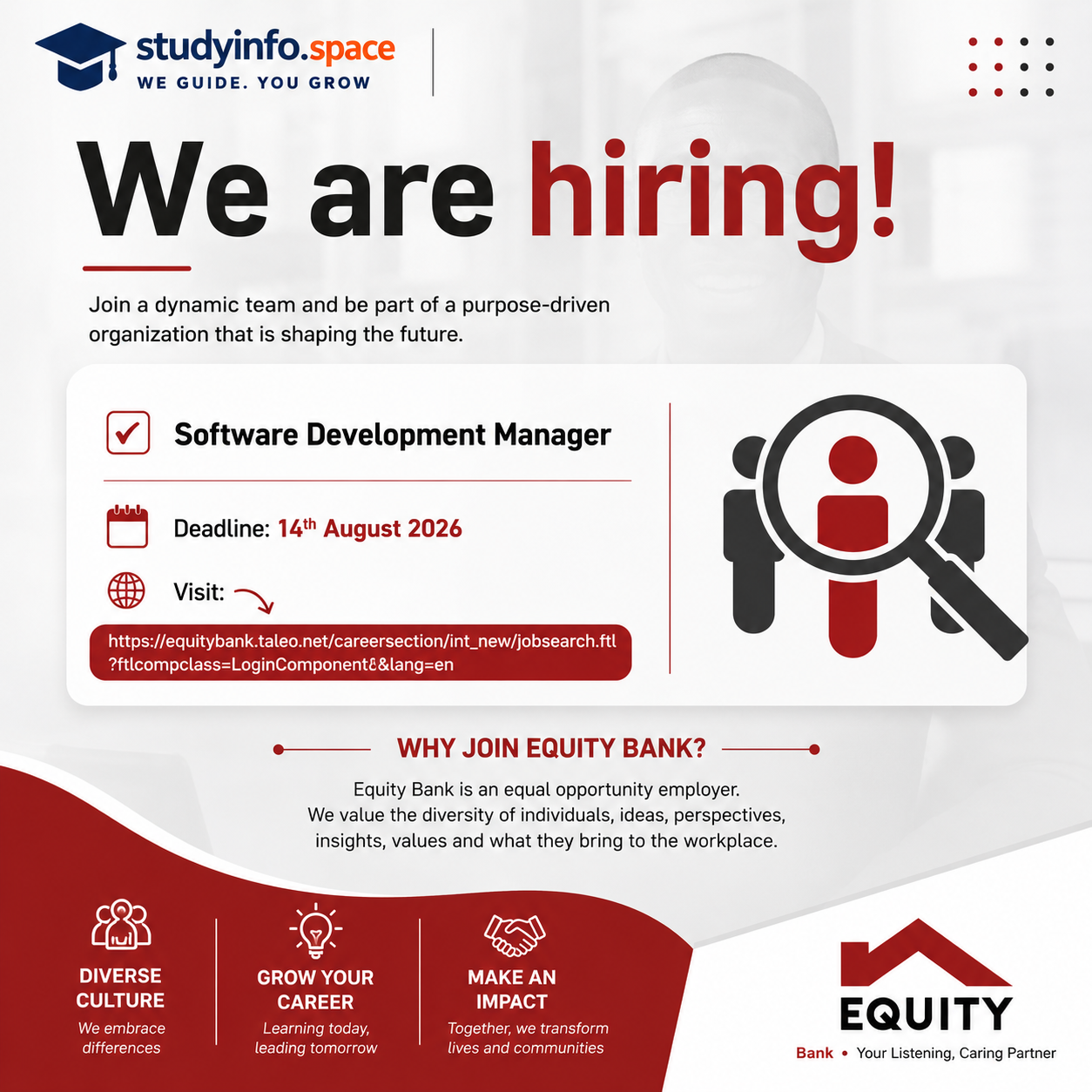 Equity Bank is hiring for a Software Development Manager